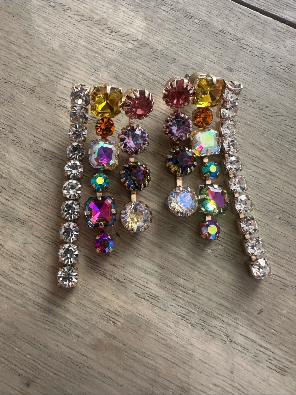 Multicolor Crystal Earrings - Gold Tone